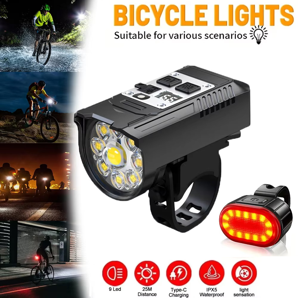 Cycling Gear Charging Station - 9 LED Bicycle Headlight USB Rechargeable